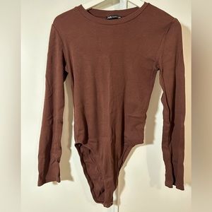 Zara Long Sleeve Brown Bodysuit Size Large